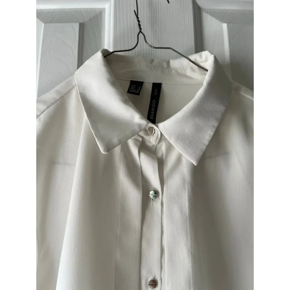 Mango Suit White Layered Long Sleeve Button Up Blouse Large - Picture 4 of 5